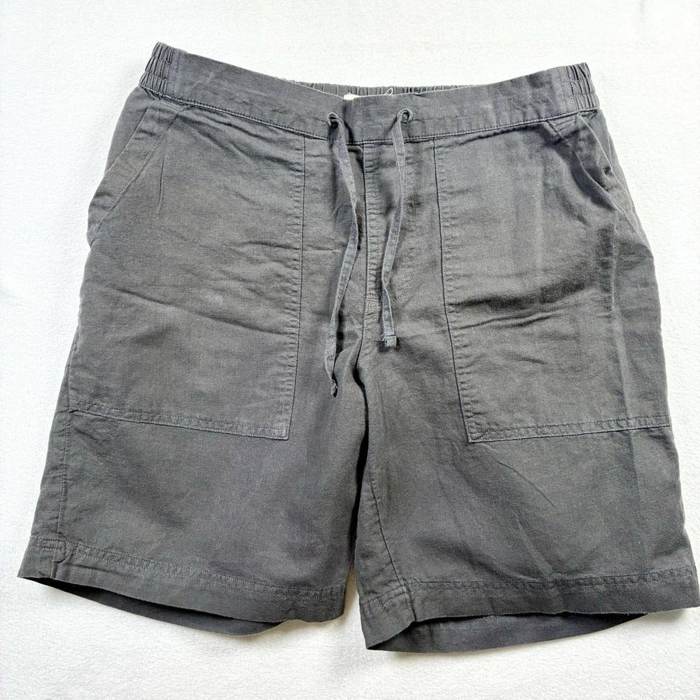 Pact Shorts Mens Medium Inseam: 7.5” Gray Pull On Pockets Linen Cotton